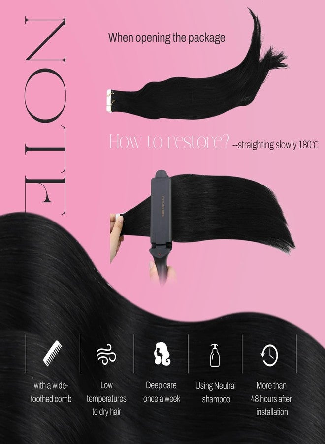 Moresoo Black Tape in Hair Extensions Human Hair Invisible PU Tape in Extensions Straight Glue in Extensions Remy Human Hair Extensions Glue in Straight Hair 18 Inch #1 20pcs 50g - Image 5
